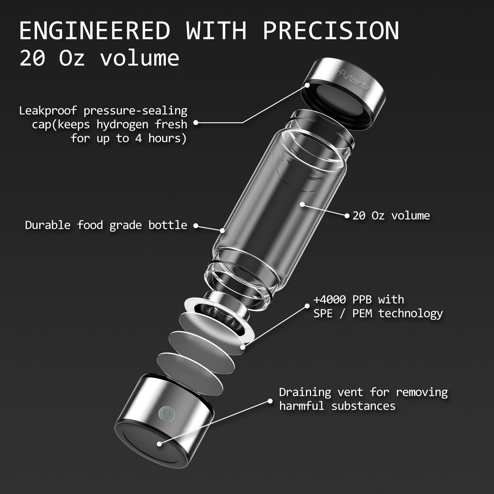 Purizenta M3 Flask Hydrogen Water Bottle